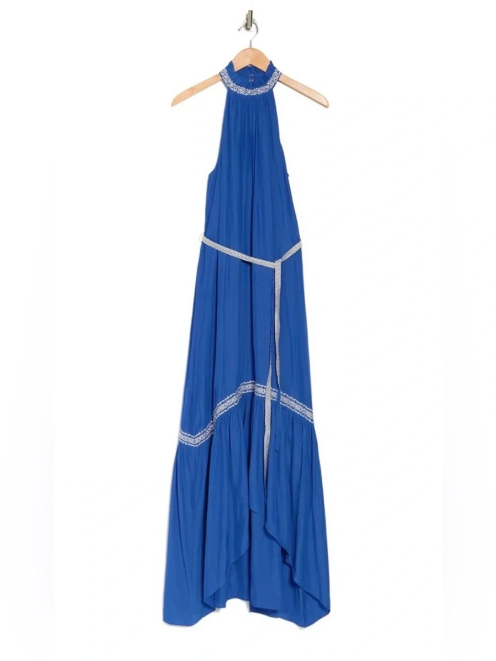 Ramy Brook “Terra” Halter Maxi Dress in Mosaic Blue with Contrast Silver Trim X
